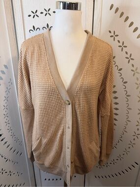 Women’s Tan Waffle-Knit Button Cardigan